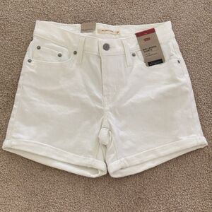 Levi's Mid-Length White Denim Shorts Sz 26 Rolled Cuff Hem